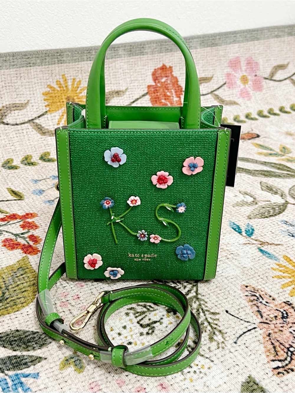 NWT Kate Spade NY Manhattan Floral Appliqué Green Mini Tote Bag - Picture 5 of 14